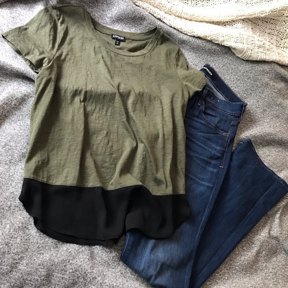 Express Army Green Colorblock Tee NWOT